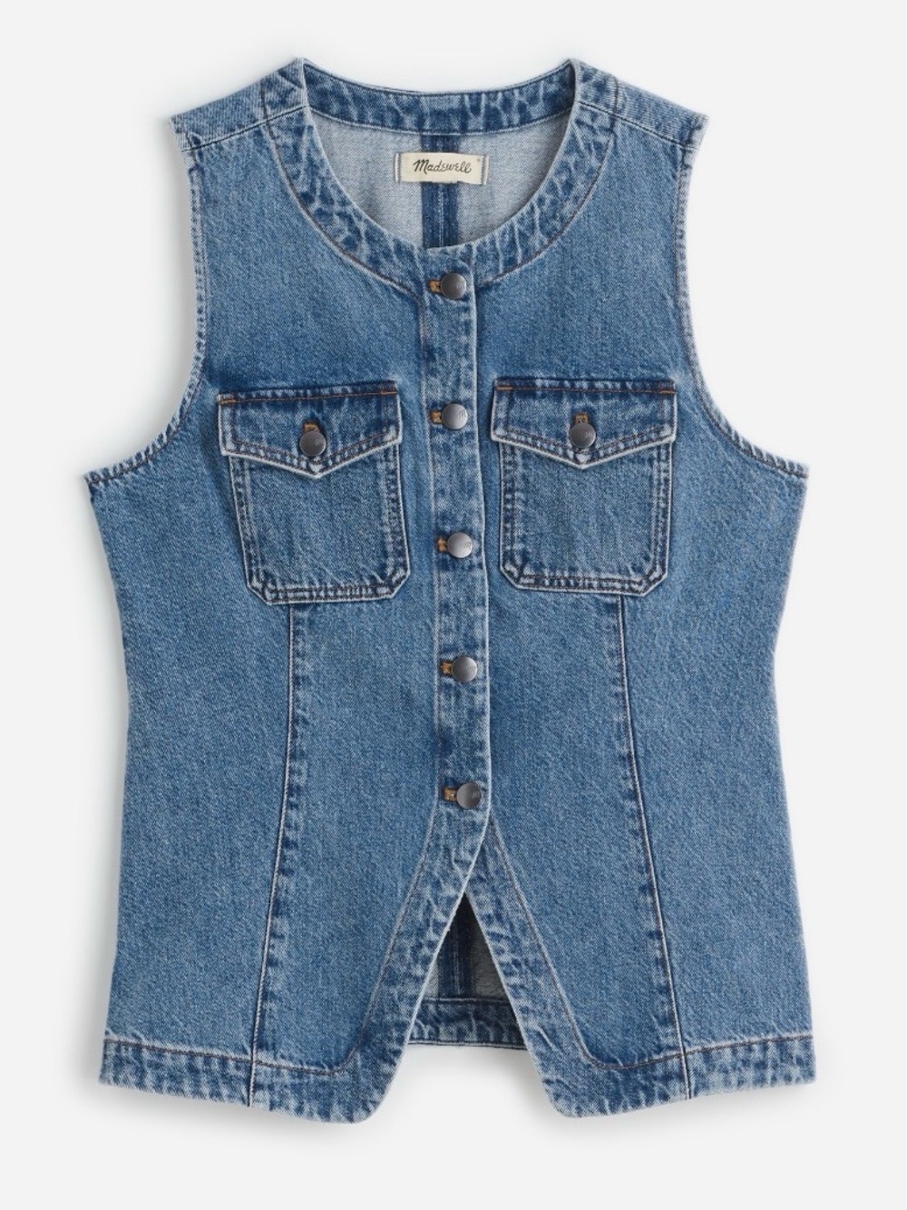 Madewell Denim high crewneck vest in Billings Wash